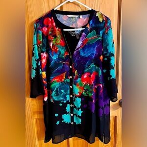 Soft Surroundings Black and Abstract Design 3/4 Sleeve Whimsigoth Size PM Retro